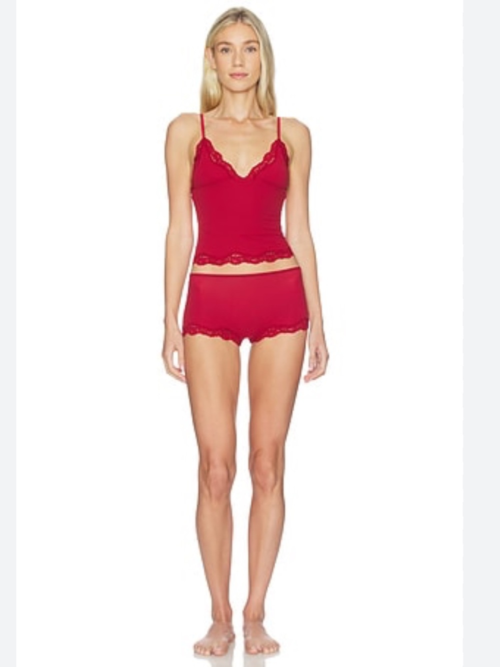 NWT SKIMS Cotton Lace Cami & Boyshort Set in Brick XS - Picture 2 of 5
